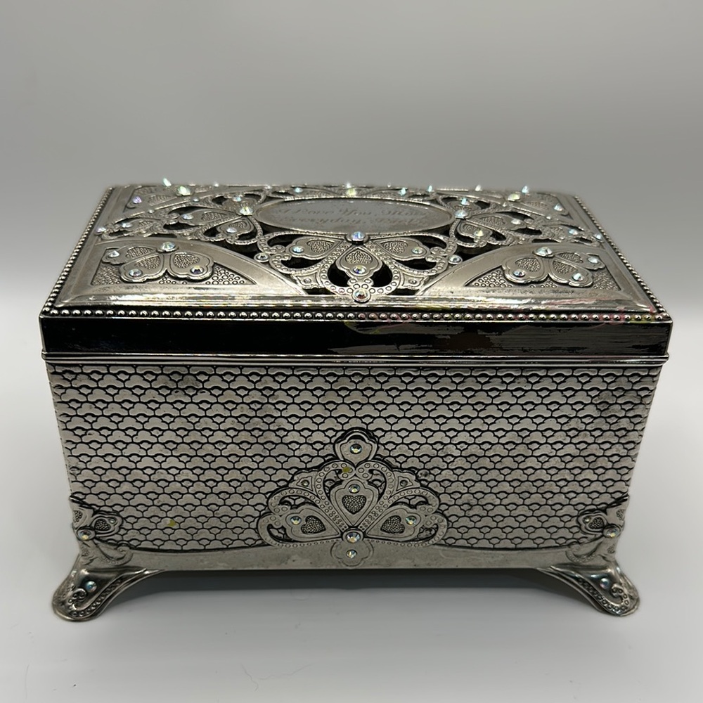 Things Remembered Silvertone Metal Music Jewelry Box Swarovski